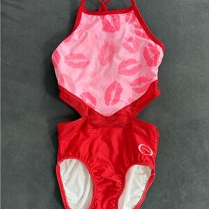 Stylish Kids One Piece Swimsuit in Red and Pink